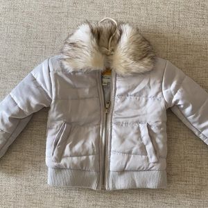 quilted puffer lavender jacket with faux fur collar 3T